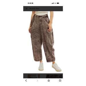 NWT Free People High Road Washed Black Elastic Waist Casual Barrel Pants sz L